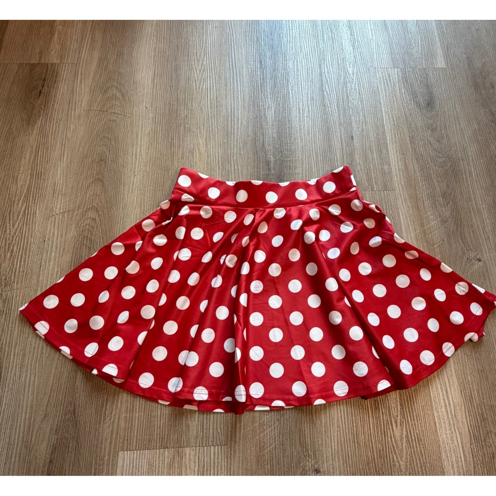 Red White Polka Dot Skater Skirt A-Line Flared Stretchy Mini Skirt Costume M